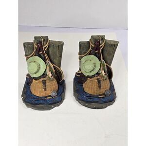 Fisherman Basket Fish Net Hat Bait‎ Tackle Fishing Pole Heavy Resin Bookends